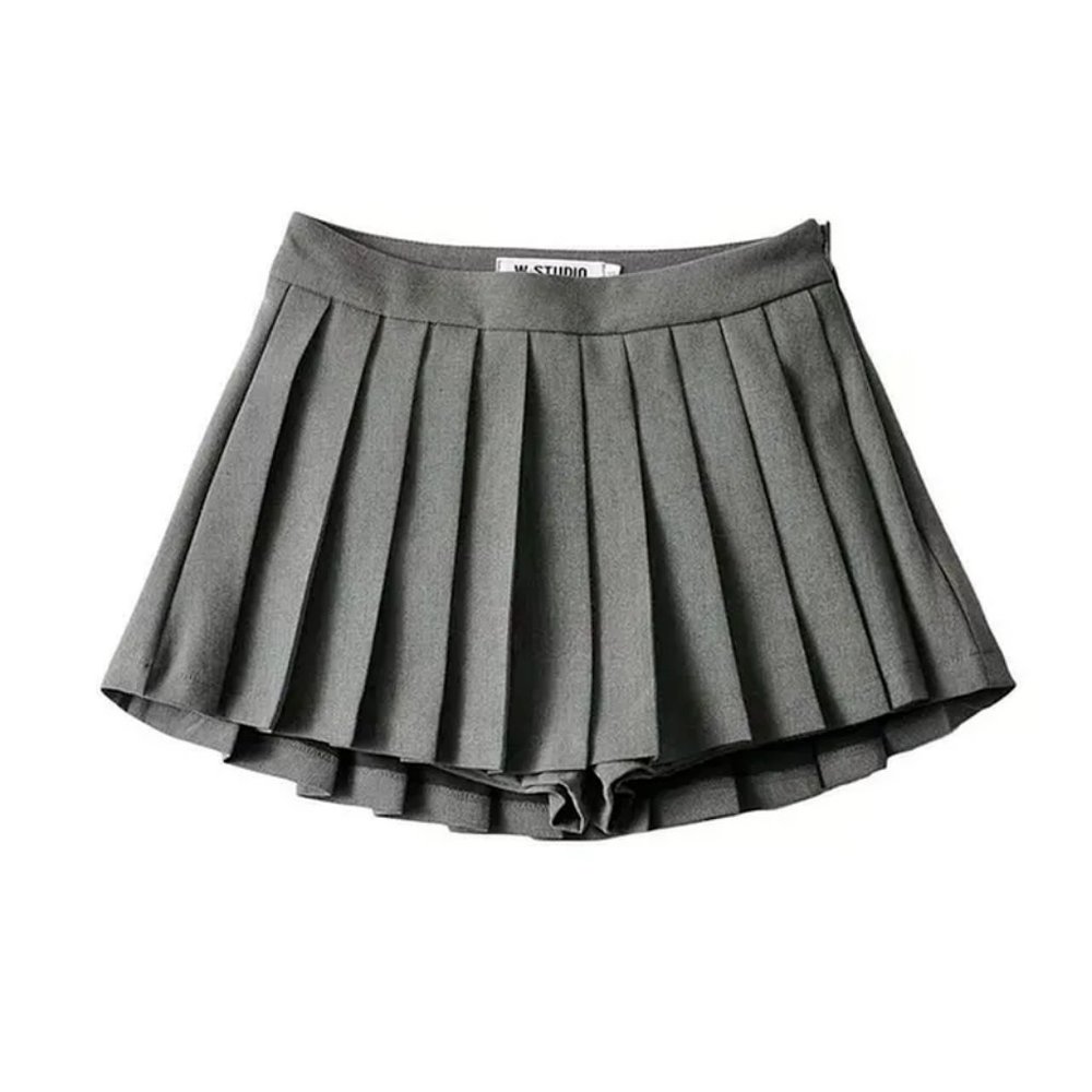 Sexy Women Pleated Skirts High Waist Summer Vintage Mini Skirt Gray
